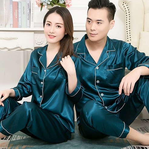 Sorfil 커플 비단 긴팔 잠옷 여자