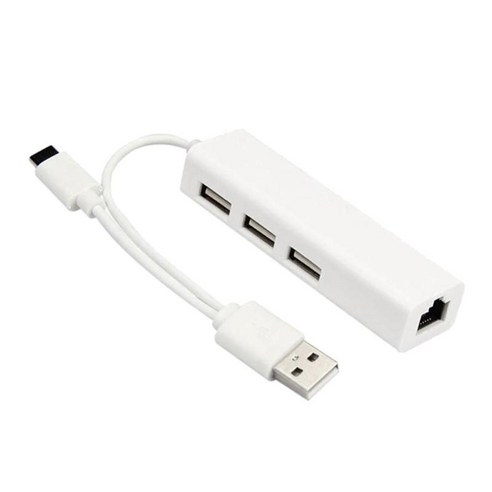 USB 포트에 USB-C 듀얼 USB 2.0 어댑터 이더넷 LAN/네트워크 허브 어댑터, 화이트, 85x25x15mm, 아크릴로 니트릴 부타디엔 스티렌 플라스틱