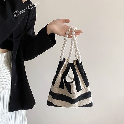 진주 캔버스 토트백 고급스러움 멀티 스트라이프 크로스백