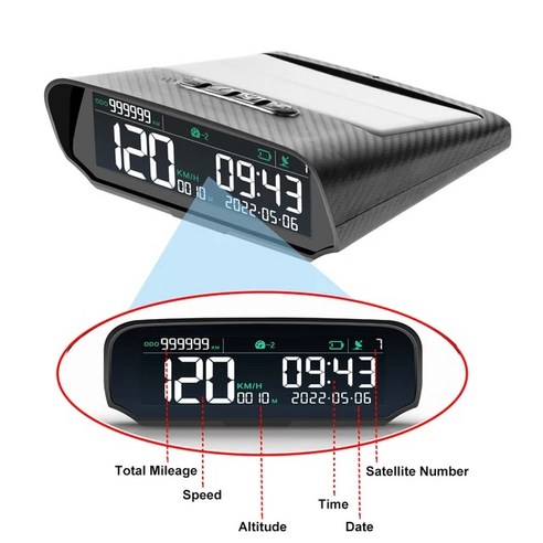 태양광 HUD GPS 자동차 헤드업 디스플레이 무선 속도계 속도 위성 시간 날짜 자동 조정 화면 밝기 시계, TOD476, 1개