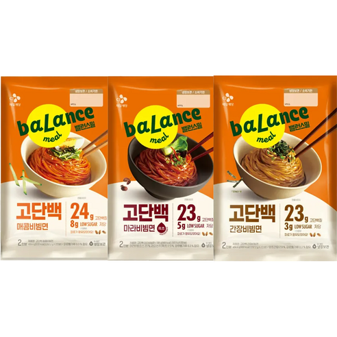 (냉장)(꾸리미)밸런스밀 고단백면 3종모음(간장비빔면+마라비빔면+매콤비빔면), 2세트, 1.199kg