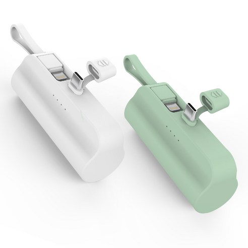 엠피가드 도킹형 미니 일체형 보조배터리 2개 세트 5000mAh C타입 8핀, 화이트,그린, 메인C타입/서브8핀