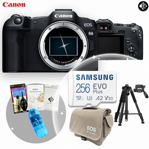 [포토리뷰이벤트] 캐논 EOS R8 BODY + 메모리256GB+가방+액정보호필름+융+청소도구+SD리더기+삼각대/ WJK, EOS R8+메모리256GB