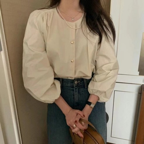 [에이진] 하트버튼 캐주얼 라운드 블라우스 (3colors)