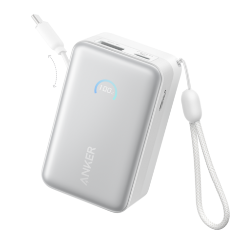 앤커 나노 파워뱅크 10000mAh 45W 보조배터리 고속충전 기내반입 C타입 케이블 일체형 아이폰 노트북 갤럭시, 화이트, A1638