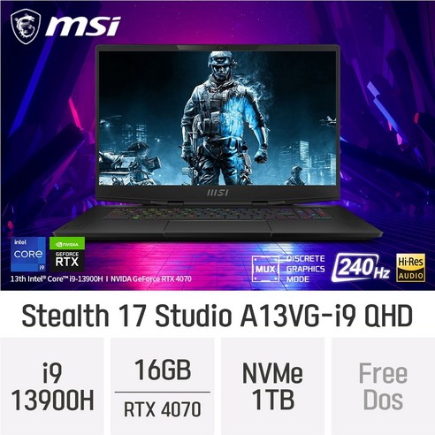 MSI Stealth 17 Studio A13VG-i9 QHD, Free DOS, 16GB, 1TB, 코어i9, B