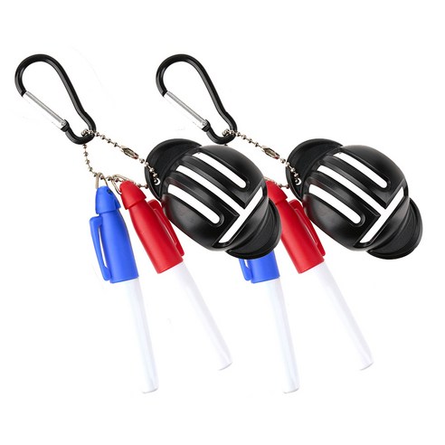 그린유니언 골프 T형 볼 라이너 + 빨강 / 파랑 마킹펜 2p + 카라비너 1+1 세트, 블랙, 1세트