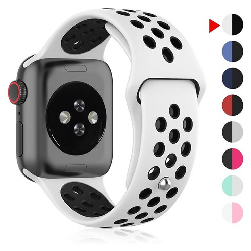 Apple Watch 38mm 42mm 40mm 44mm 소프트 실리콘 밴드 통기성 스포츠 실리콘 스트랩과 호환되는 시계 밴드, 화이트 / 블랙