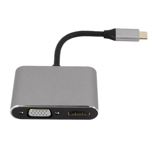 C형-HDMI +VGA 어댑터 USB 3.1 C형(USB C)-VGA HDMI UHD 컨버터 어댑터(크롬북 플러그 앤 플레이용 알루미늄 케이스 포함), {"사이즈":"80x10x10mm"}, {"색상":"회색"}, {"수건소재":"플라스틱"}