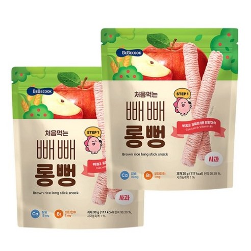 베베쿡 처음먹는 빼빼롱뻥, 사과, 30g, 2개