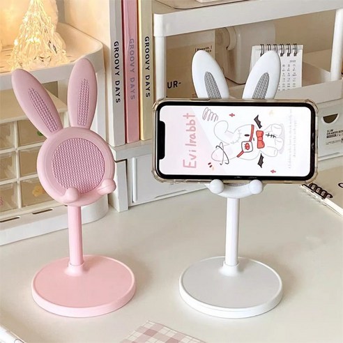 [빠른 무료 배송]핑크 조절 폰거치대 귀여운 거치대 핸드폰 토끼 휴대폰 스마트폰 길이 스탠드, 1개, 핑크