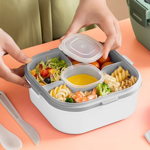 XYC 완벽 밀폐 2단 도시락통 런치박스 세트, 다크블루, 4개