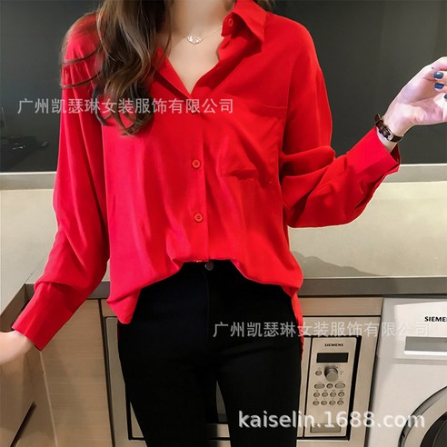KORELAN 초가을 여성복 무드 셔츠 여 긴팔 상의 루즈핏 한범 캐주얼 셔츠 이너셔츠