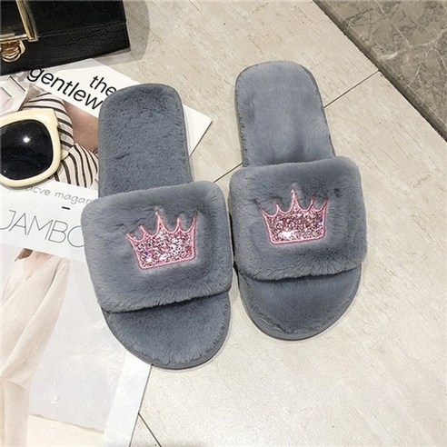 cootelili winter women home 슬리퍼 with faux fur fashion warm shoes woman slip on flats 여성 슬라이드 sequin
