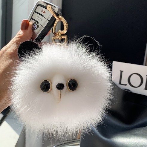 왕홍 ins 진 여우 털 공 가방 액세서리 귀엽다 고양이 털 공 자동차 열쇠 단추 액세서리, 백색