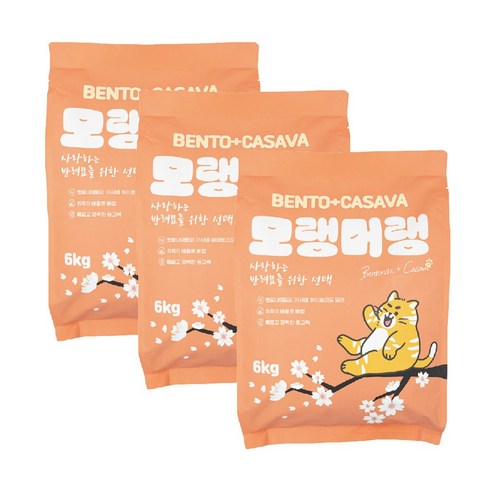 펫라벨 모랭머랭 벤토+카사바 고양이모래, 무향, 3개, 6kg