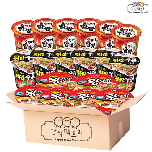 [간식팩토리] 튀김우동6+오징어짬뽕6+미니왕뚜껑6 소컵라면 총18개, 라면세트