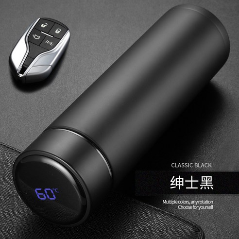 Poptven 주전자 304 단일 층 스테인리스 스포츠 주전자 자전거 타고 야외 주전자, 500ml, B526 온도 디스플레이 블랙