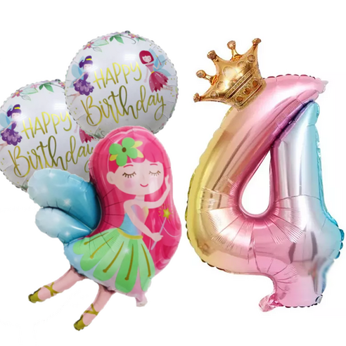 파파 파티 생일파티 숫자 풍선 세트, 1세트, 요정 4