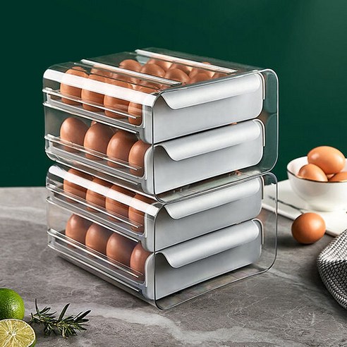 구디푸디 투명 2단 32구 계란 보관함 냉장고 정리 에그 트레이, 화이트
