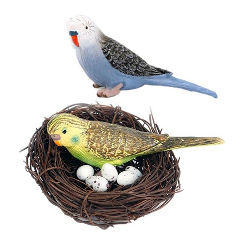 잔디 휴일 장식을 위한 시뮬레이션 동물 모델 앵무새 새 둥지 계란 입상, C, 플라스틱