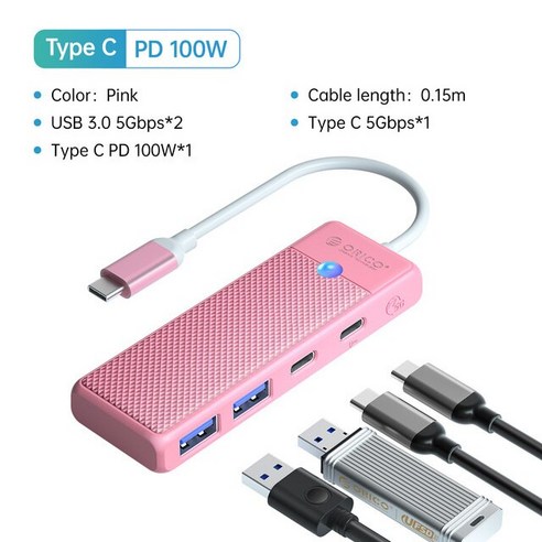 ORICO USB 3.0 허브 어댑터 포트 익스텐더 SD/TF 카드 리더 PD100w 5Gbps 충전 PC 노트북과 호환 가능 4 in 1, [04] 15CM 2USB C PD100W2