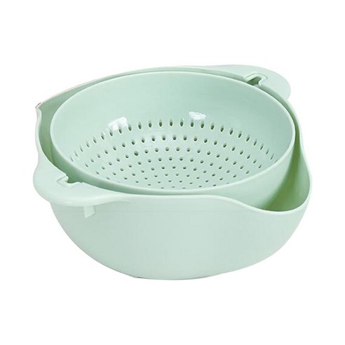 Kitchen Rotating Basin Drain Double-layer Rotatable Drain Basket with Double Handle 2 in 1 Vegetable, 하나, Green