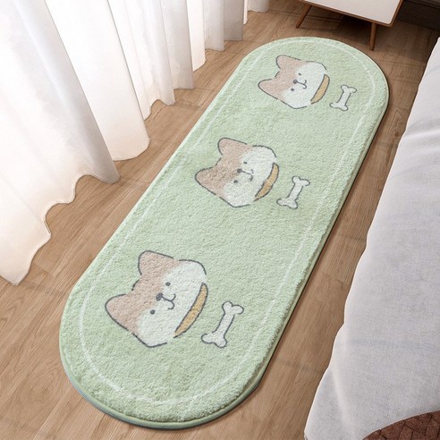 리빙쉘 주방 침대 거실 고양이 강아지 당근 패브릭 카페트 발매트, 민트강아지