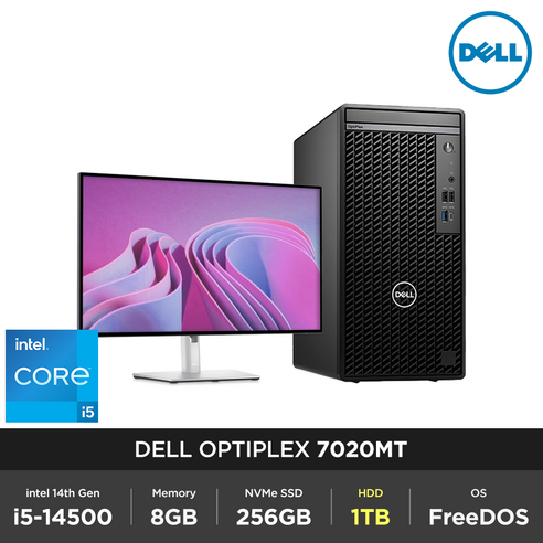 DELL 옵티플렉스 7020MT+U2723QE 모니터 패키지 i5-14500 8GB 256GB 1TB FD 14세대 데스크탑