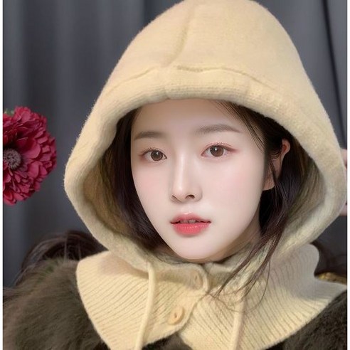 팡팡나래 여성 겨울 바라클라바 니트 후드 넥워머, 베이지, 1개