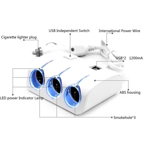 시가잭 멀티포트 차량용시거잭 80 50 뜨거운 판매 3 웨이 자동차 시가 라이터 소켓 분배기 2 포트 충전기 전원 어댑터, 검은색
