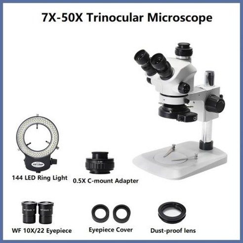 Simul Focal Zoom 스테레오 현미경 휴대폰 PCB 납땜 마이크로일렉트로닉스 시계 보석 수리용 삼안 현미경 7X 50X, 2) Trinocular