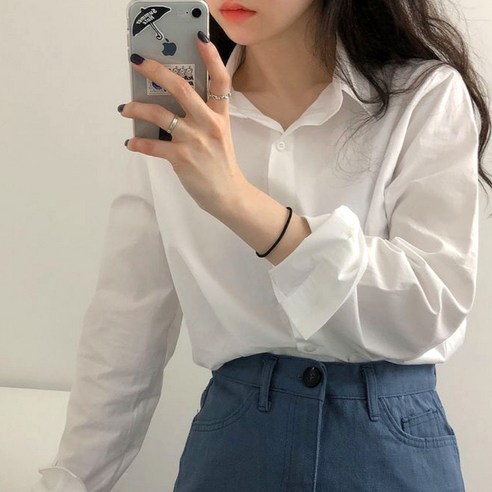 여성 데일리 루즈핏 솔리드 긴팔 셔츠