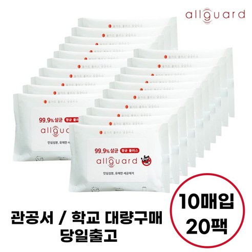 올가드 살균 휴대용 알콜 손세정 소독티슈, 20개, 10매