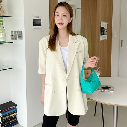 투슬릿 박시 반팔 더블 자켓