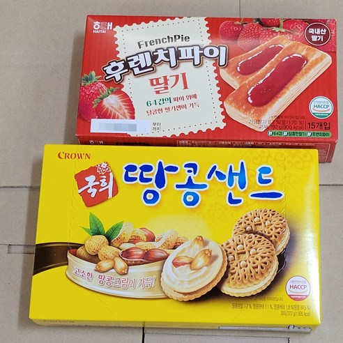 해태 후렌치파이 +크라운 국희땅콩샌드 (고소한/바삭바삭함/달콤한/디저트/간식/샌드/과자), 1개