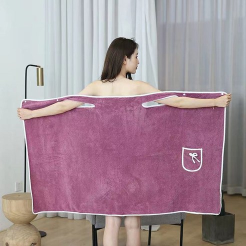 산호모 여성 순면 샤워 가운 목욕 타월, 진보라, 1개