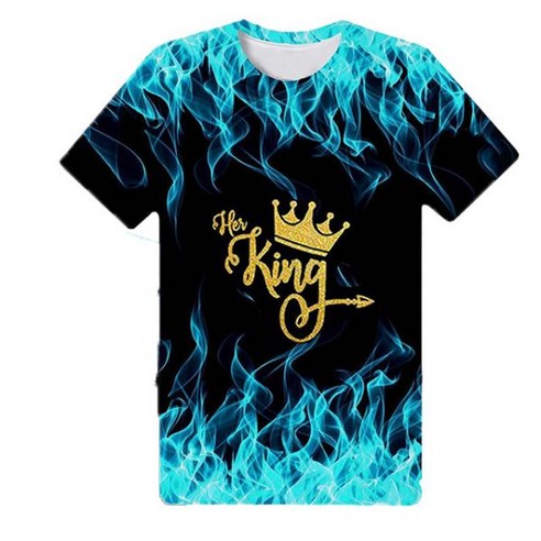 3D 프린팅 매칭 커플 티셔츠 공용 반팔 티 왕과 왕비 그녀의 스타일 340034 
커플룩/패밀리룩