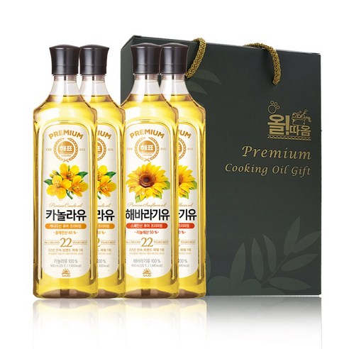 올따옴기획 선물세트 해표 카놀라유 900ml 2개+해바리기유 900ml 2개 세트, 4개