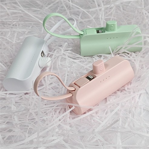 파워뱅크 일체형 미니 듀얼충전 보조배터리 5000mAh (C to 8) 2 IN 1, 민트