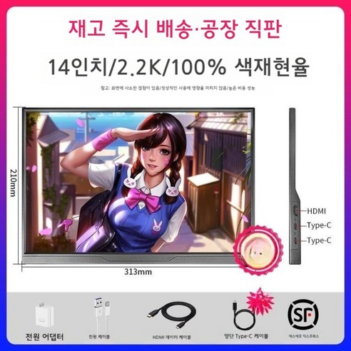 랭그립 QHD 2K 14인치 16인치 IPS 60hz 휴대용 게이밍 모니터 디스플레이, 14인치 2.2K 60hz (터치X)