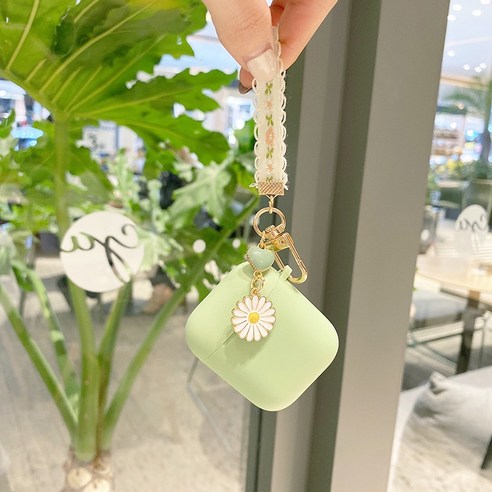 Sinsoledad Cute Green AirPods 1/2 and Pro Case with Little Daisy Keychain 귀여운 초록색 케이스 국화 열쇠 고리, AirPods Pro