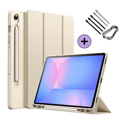 갤럭시탭 S10 FE 플러스 S펜슬 수납 케이스 북커버 아이친구, 아이보리크림, 1개