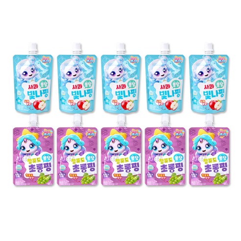 해호 캐치티니핑 퐁당 음료수 2종, 1세트, 100ml, 빛나핑 사과맛5개+초롱핑 청포도맛5개