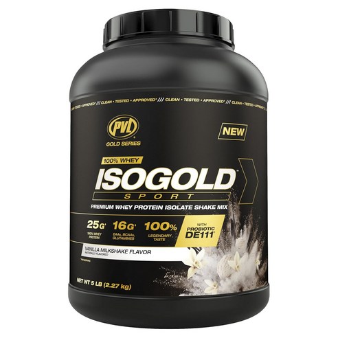 PVL ISOGOLD 스포츠 프리미엄 웨이 프로틴 아이솔레이트 셰이크 믹스 바닐라 밀크셰이크 맛, 2.27kg, 1개