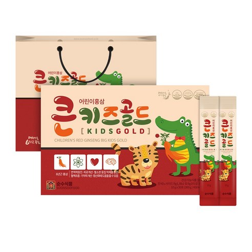 순수식품 큰 키즈 골드 어린이 홍삼 스틱 + 쇼핑백, 10g, 30개 홍삼/인삼