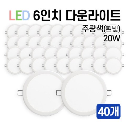 라인조명 LED 에코 6인치 다운라이트 15W 20W (주광/전구/주백), 40개, 주광색(흰빛) 20W