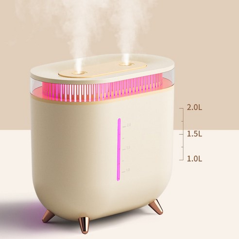 무선 듀얼 가습기 2L 대용량 탁상용 사무실 무드등 통세척, 화이트