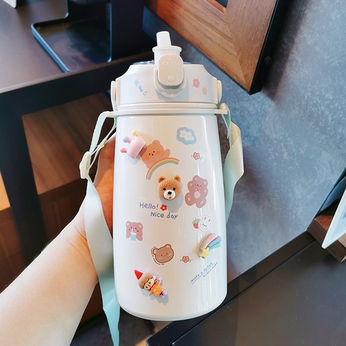 smy대용량 보온병 컵 여행 주전자 야외 휴대용 컵 간단한 야외 1000Ml 여성 학생 기숙사 컵, 색깔12, 하나