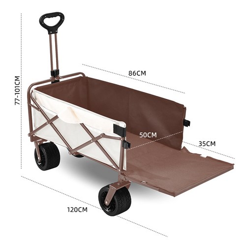 샘드웰 프리미엄 캠핑 웨건 다용도 손수레 접이식 광폭 바퀴 테이블 뒷문 오픈 카트 트레일러, 1세트, 브라운 테이블세트